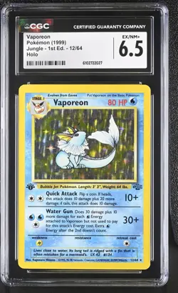 💧⭐ CGC 6.5 Vaporeon Holo #12/64 - Jungle 1st Edition 1999 Pokemon - Image 1