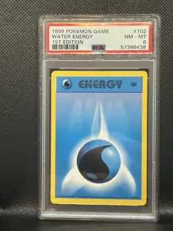1999 Pokemon Base Set 1st Edition #102 Water Energy PSA 8 - Image 1