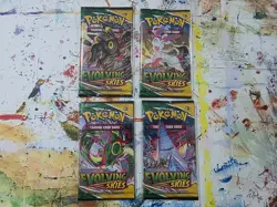 Pokemon TCG Evolving Skies Booster Packs x4 - Complete Art Set w/ Sleeves - Image 1