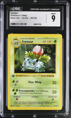 CGC 9 MINT Ivysaur 1999 Base Set 1st Edition Shadowless 30/102 Pokemon Card - Image 1