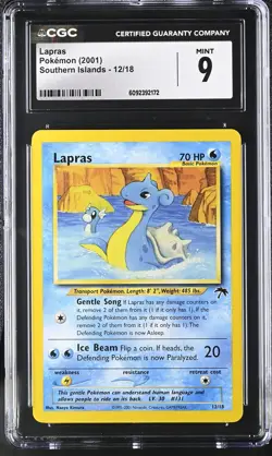 CGC 9 GEM MINT Lapras 2001 Southern Islands 12/18 Pokemon Card - Image 1