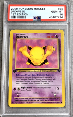 Pokemon Card 1st Edition Drowzee PSA 10 Gem Mint, Team Rocket Set #54, WOTC 2000 - Image 1