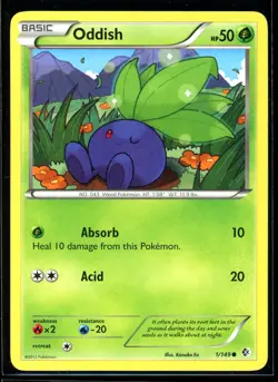 2012 Black & White - Boundaries Crossed Oddish #1 Non Holo Pokemon Card - Image 1