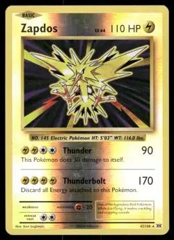 POKEMON ZAPDOS 42/108 REVERSE HOLO RARE XY EVOLUTIONS MP - Image 1