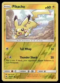 Reverse Holo Pikachu #40/147 Pokemon SM - Burning Shadows - Image 1