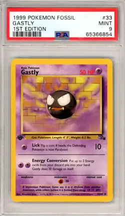 1999 Pokemon Fossil Gastly #33 1ST Edition PSA 9 - Image 1