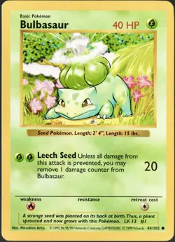 POKEMON BULBASAUR 44/102 SHADOWLESS BASE SET - Image 1