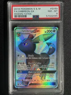 2019 Pokemon Sun & Moon FA/Umbreon GX Hidden Fates NM - MT PSA 8 - Image 1