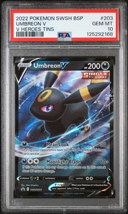 2022 POKEMON SWSH BLACK STAR PROMO V HEROES TINS #203 UMBREON V PSA 10 - Image 1