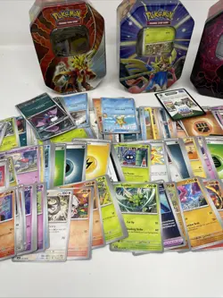 Pokemon Cards Job Lot Unsorted Bundle 400+ Cards Vintage & Modern Collectors tin - Image 4