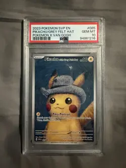 POKEMON PIKACHU VAN GOGH PROMO WITH GREY FELT HAT PSA 10 & VAN GOGH CARD! 🔥 - Image 1