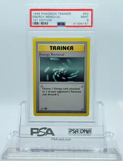 POKEMON 1999 BASE SET 1ST EDITION ENERGY REMOVAL #92 PSA 9 MINT #41394151 - Image 1