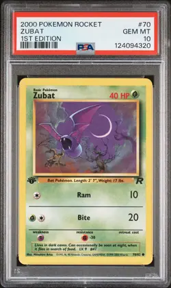 2000 POKEMON ROCKET 1ST ED #70 ZUBAT PSA 10 - Image 1