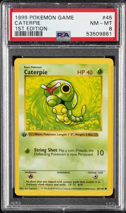 1999 POKEMON GAME 1ST ED #45 CATERPIE PSA 8 - Image 1