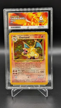 Pokemon TCG Charizard Holofoil Base Set 4/102 1999 ACE Graded 6 - Image 1