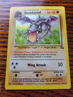 Pokemon Card Fossil Aerodactyl 1/62 Rare PL* Holofoil 1999 WOTC - Image 1