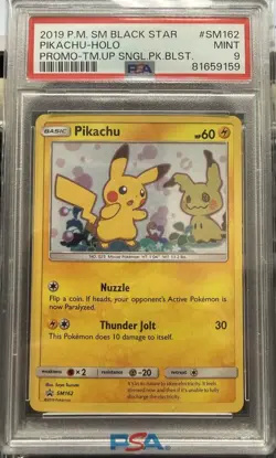 2019 Pokemon Team Up Pikachu Holo Promo #SM162 Black Star Promo Card PSA 9 - Image 1