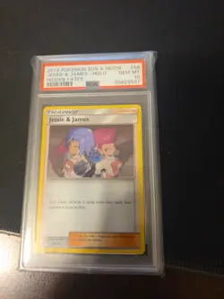 2019 POKEMON SUN & MOON HIDDEN FATES #58 JESSIE & JAMES-HOLO PSA 10 - Image 1