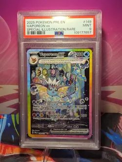 Pokemon 2025 Prismatic Evolutions Special Illustration Rare Vaporeon EX PSA 9 - Image 1