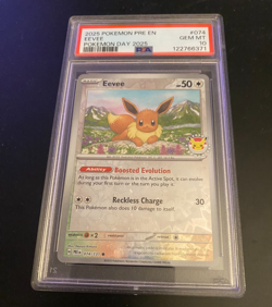 PSA 10 Evee Pokemon Day Stamped #074 Prismatic Evolutions 2025 - Image 1