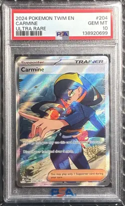 2024 Pokemon Twilight Masquerade Carmine 204/167 Ultra Rare PSA 10 Gem Mint - Image 1