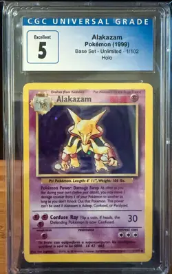 Alakazam 001/102 Base Set Holo WOTC Vintage Pokemon CGC 5 - Image 1