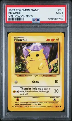 PSA 9 MINT Pokemon TCG Pikachu 058/102 Base Set Regular - Image 1