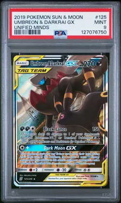 2019 POKEMON SUN & MOON UNIFIED MINDS #125 UMBREON & DARKRAI GX PSA 9 - Image 1