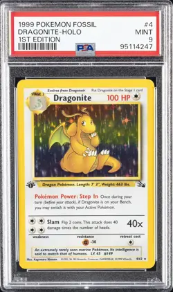 1999 POKEMON FOSSIL 1ST ED #4 DRAGONITE-HOLO PSA 9 - Image 1