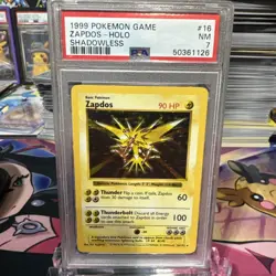 1999 POKEMON BASE SET SHADOWLESS #16 Zapdos-HOLO PSA 7 - Image 1