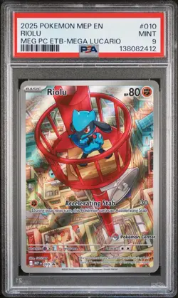 2025 POKEMON MEP MEGA EVOLUTION POKEMON CENTER ETB PROMO #010 RIOLU PSA 9 MINT - Image 1
