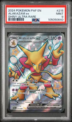 2024 POKEMON PAF EN-PALDEAN FATES SHINY ULTRA RARE #215 ALAKAZAM EX PSA 9 - Image 1