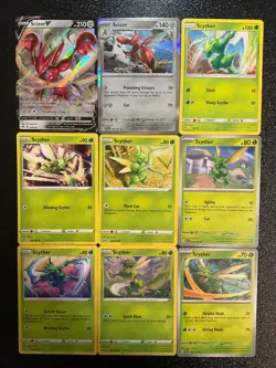 x9 Scyther Scizor pokemon Cards V Holo Rare mixed Lot - Image 1