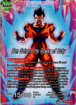 Dragon Ball Super Card - (NM) Son Gohan, the Power of Duty BT14-001 Holo Foil - Image 1