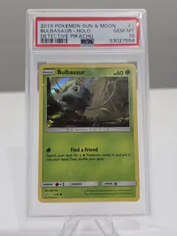 2019 POKEMON SUN & MOON DETECTIVE PIKACHU #1 BULBASAUR-HOLO PSA 10 - Image 1