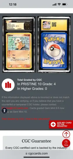 2005 POKEMON EX DELTA SPECIES #60 CUBONE-REVERSE FOIL Holo Cgc Pristine 10(pop4) - Image 3