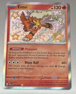 POKEMON TCG ENTEI 112/091 PALDEAN FATES RARE HOLO MINT FROM PACK TO SLEEVE - Image 1