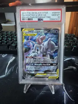 2019 POKEMON SM BLACK STAR PROMO #SM191 FULL ART/MEWTWO & MEW GX PSA 10 - Image 1
