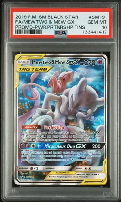 2019 POKEMON SM BLACK STAR PROMO #SM191 FULL ART/MEWTWO & MEW GX PSA 10 - Image 3