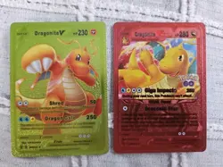 Dragonite V & Vstar Foil Fan Art Vinyl Textured Collector Card Red & Lime Green - Image 1
