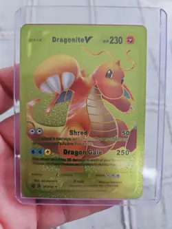Dragonite V & Vstar Foil Fan Art Vinyl Textured Collector Card Red & Lime Green - Image 4