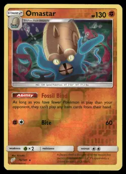 Pokemon Cards Omastar 76/181 Reverse Holo Team Up Sun & Moon Holo NM - Image 1