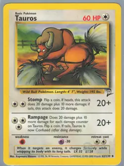 Pokemon Tauros 62/130 Base Set 2 Regular - Image 1