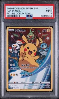 2020 POKEMON SWSH BLACK STAR PROMO FIGURE COLL #020 FULL ART/PIKACHU PSA 9 - Image 1