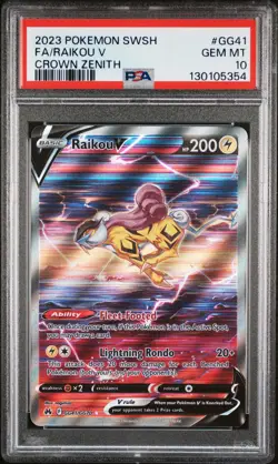 2023 POKEMON SWORD & SHIELD CROWN ZENITH #GG41 FULL ART/RAIKOU V PSA 10 - Image 1