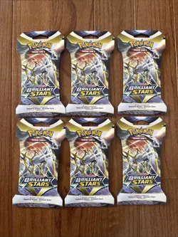 Brilliant Stars Sleeved Booster Packs x6 Sword & Shield Pokemon Card Game - Image 1