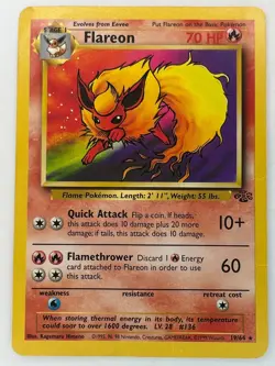 Pokemon Card 19/64 Flareon Non-Holo Vintage WOTC Rare Jungle MP - Image 1