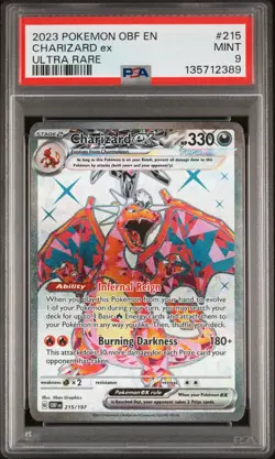 2023 POKEMON OBF EN-OBSIDIAN FLAMES 215 CHARIZARD EX ULTRA RARE PSA 9 - Image 1