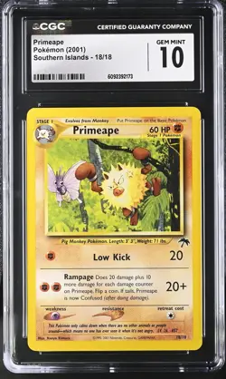 CGC 10 GEM MINT Primeape 2001 Southern Islands 18/18 Pokemon Card - Image 1
