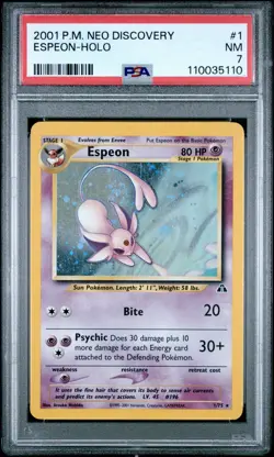 Pokemon Espeon 1/75 PSA 7 NM Neo Discovery Holo Rare Unlimited WOTC 2001 - Image 1